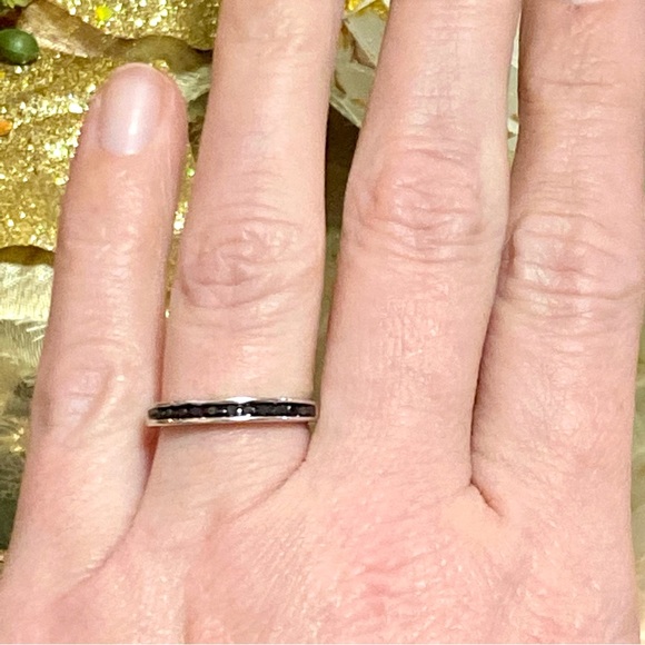 Genuine Black Diamond Stacking Wedding Band ~ Dainty Bridal Anniversary Pinky - Picture 14 of 14